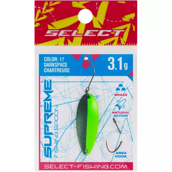 Блешня Select Supreme 3.1g 34mm #17 DarkSpace Chartreuse, Вага блешні: 3.1, Колір блешні: #17 DarkSpace Chartreuse, фото , изображение 2